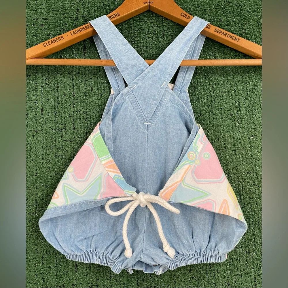 Rare VTG 90’s OshKosh B’Gosh Star Print Denim Bubble Romper Baby Girl 0-3 Months